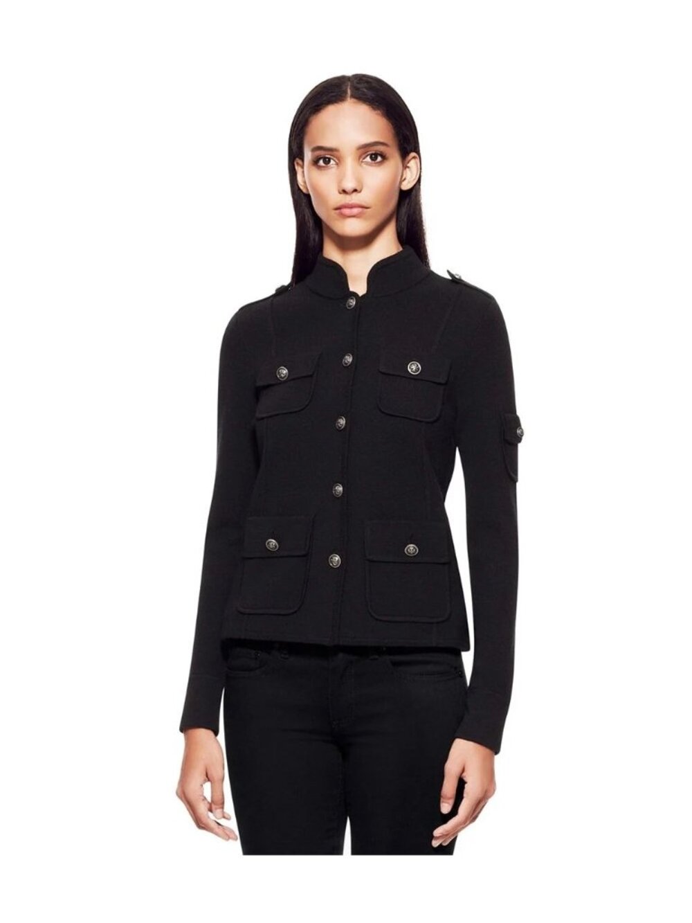 XOXO Pea Coat Jacket Womens Size Small Black Silver Button Front Pockets